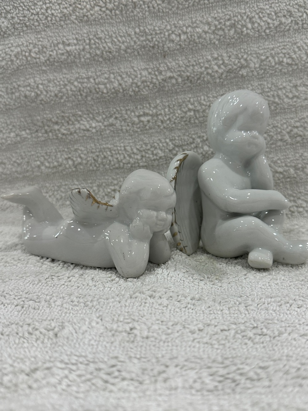 White Ceramic Angel Figurine Set - Decorative Cherubs